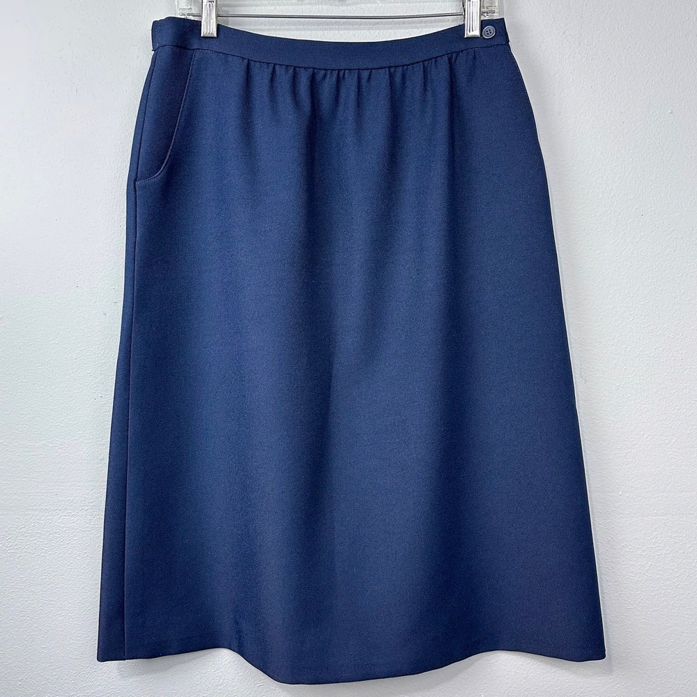 Vintage‎ Midi Skirt Womens Size L Navy A-Line Pockets Cambridge Jack Winter